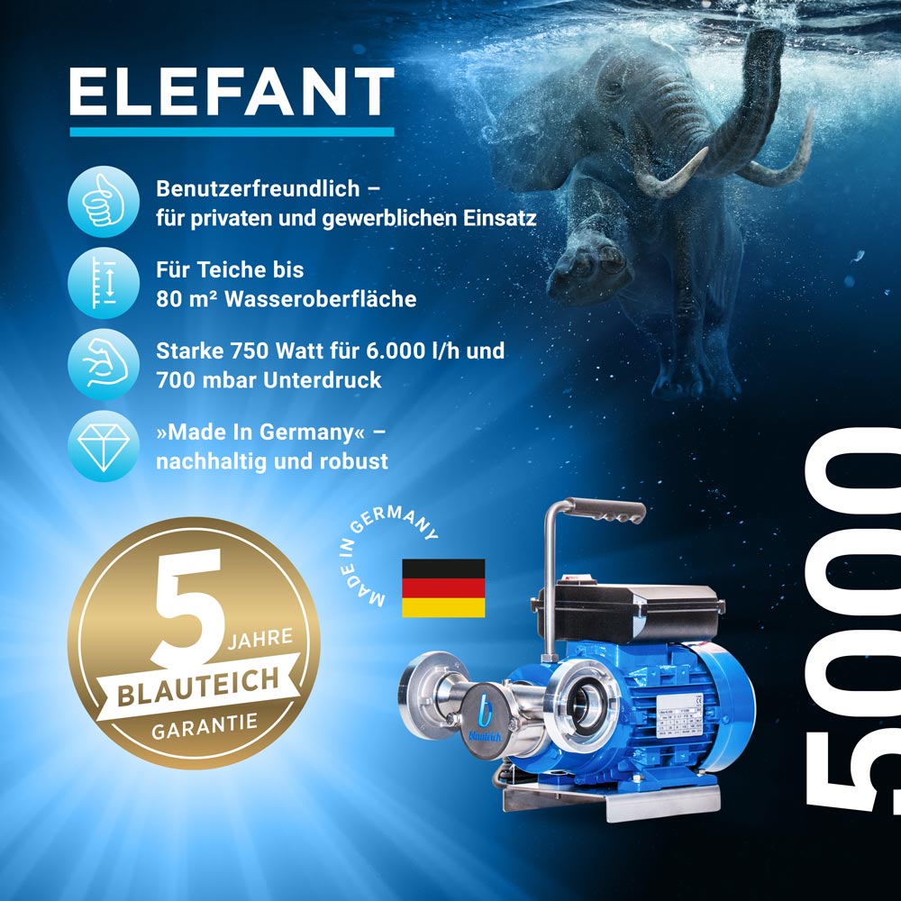 Teichschlammsauger Elefant 5000 tragbar XL Set, Teichschlammsauger-Set, Teichreinigung
