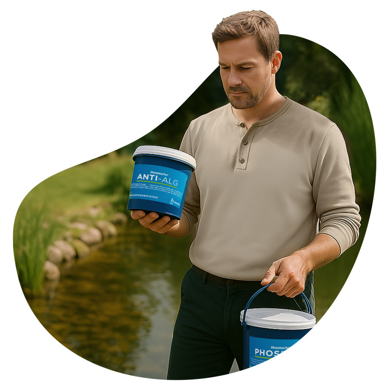 Klares Wasser mit Phosphatbinder und Algenresten